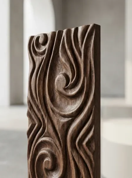 עבודת חריטה בעץ מפורטת ואומנותית