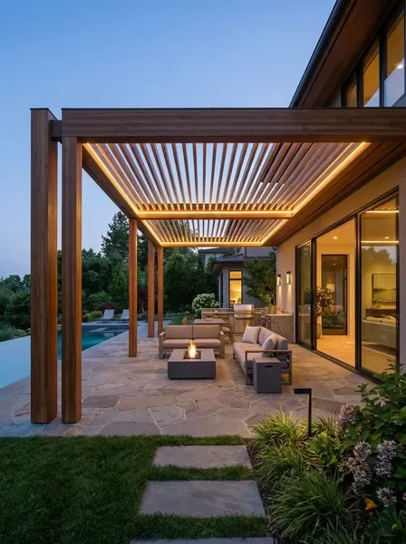 בניית פרגולות עץ מעוצבות עם תאורה משולבת